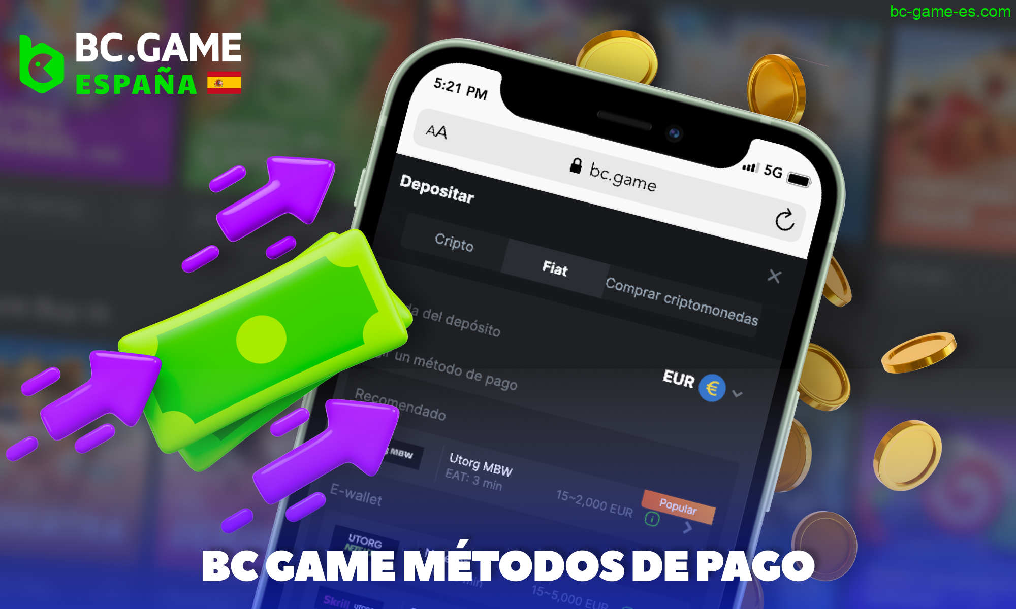 Depósitos y retiros para usuarios españoles de BC Game