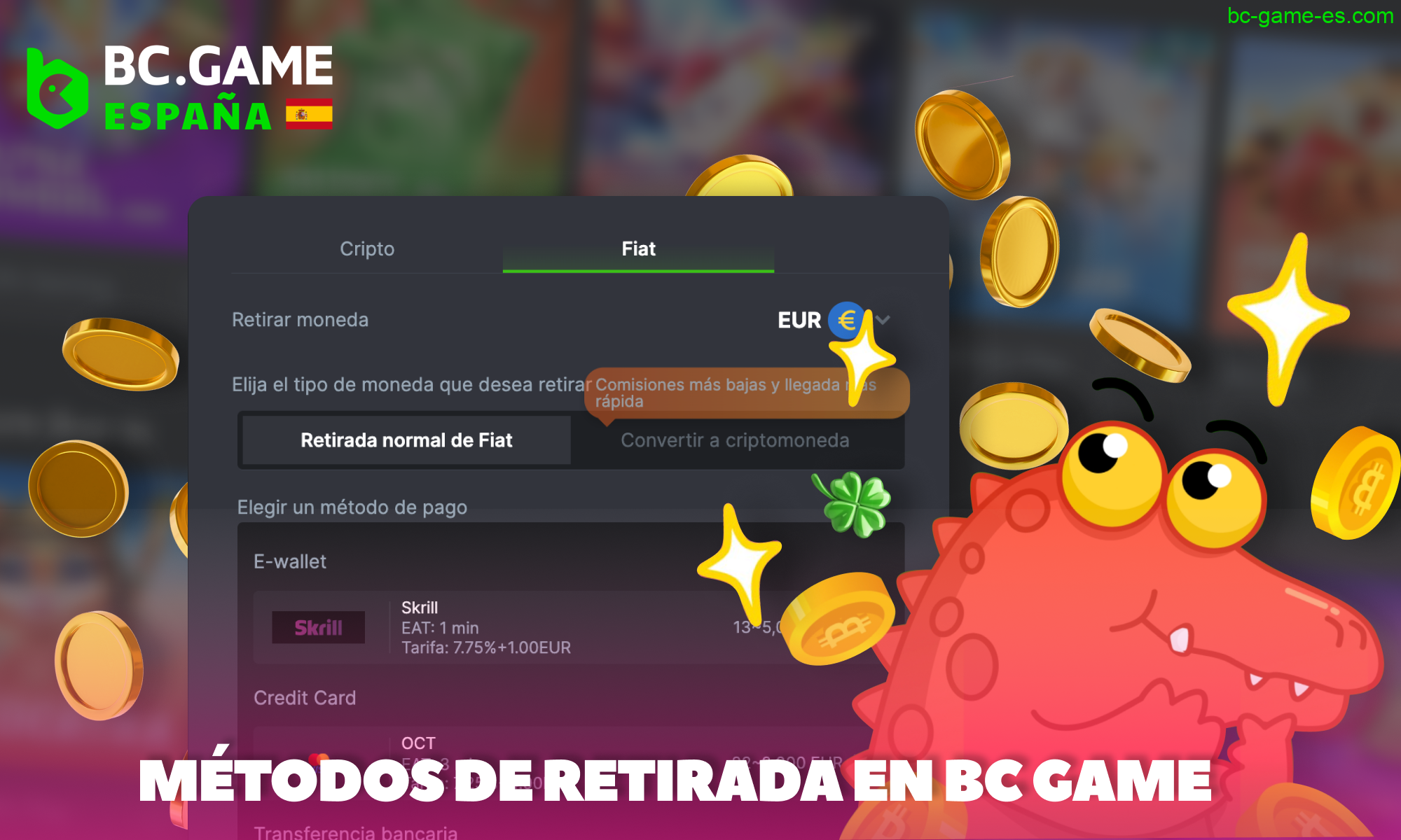 Métodos para retirar dinero de usuarios de BC Game España