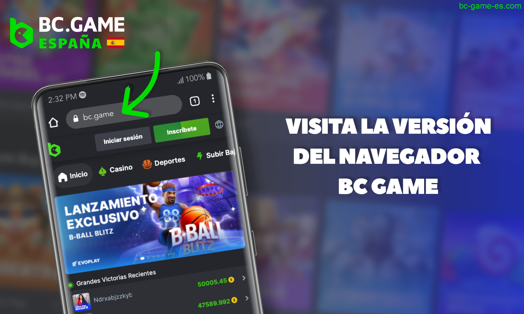 Visita la web de BC Game para España
