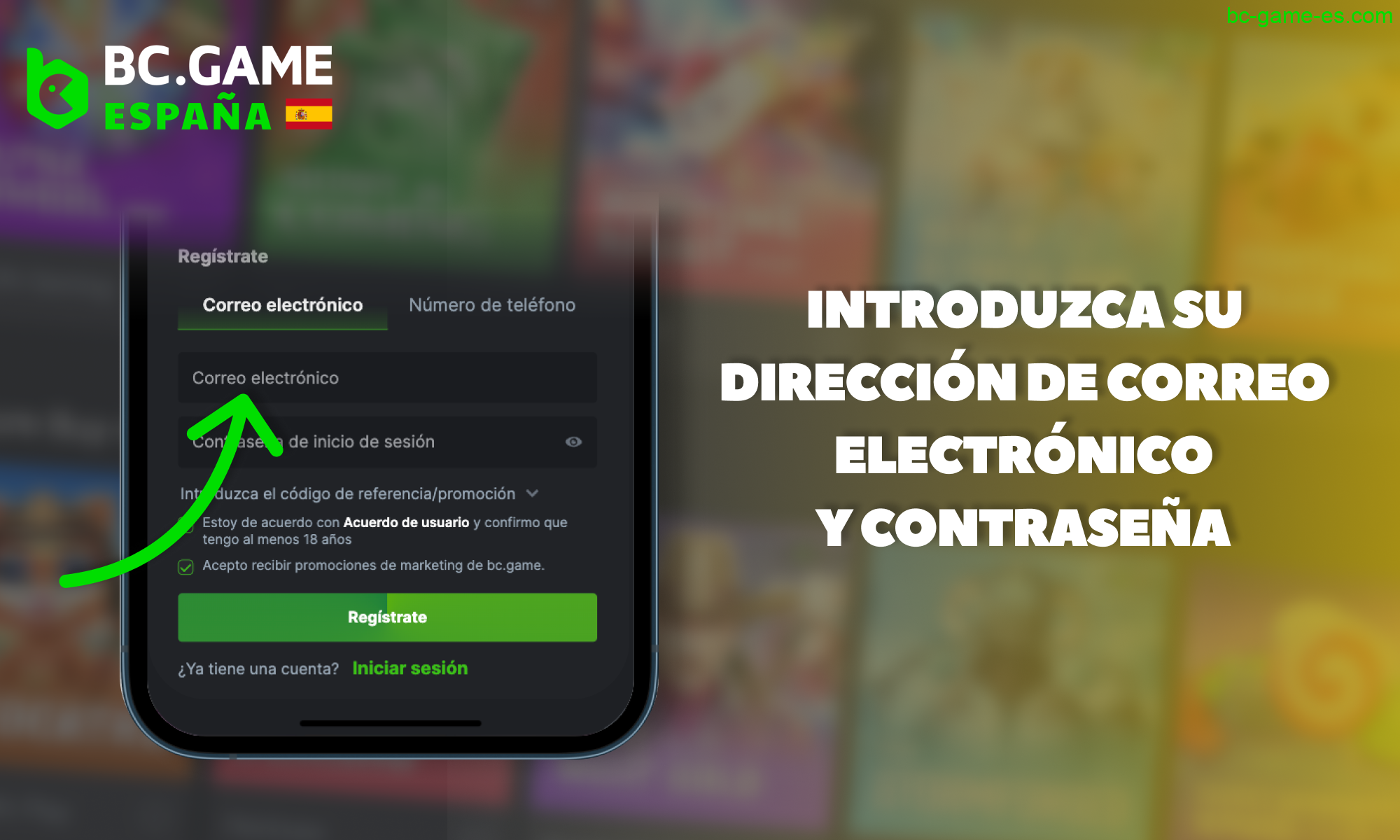 BC Game España: introduce los datos de registro requeridos
