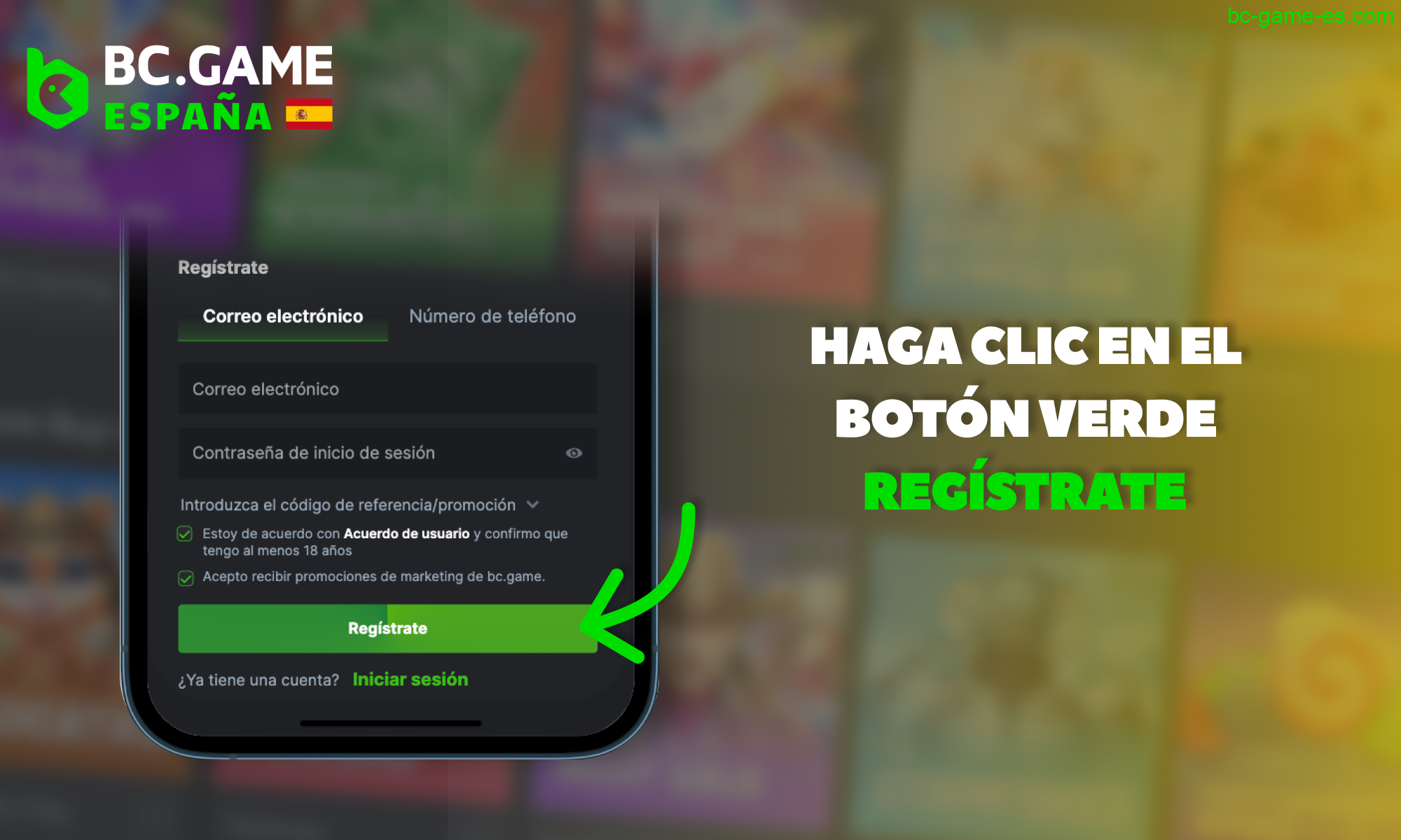 BC Game España - confirma el registro haciendo clic en el botón