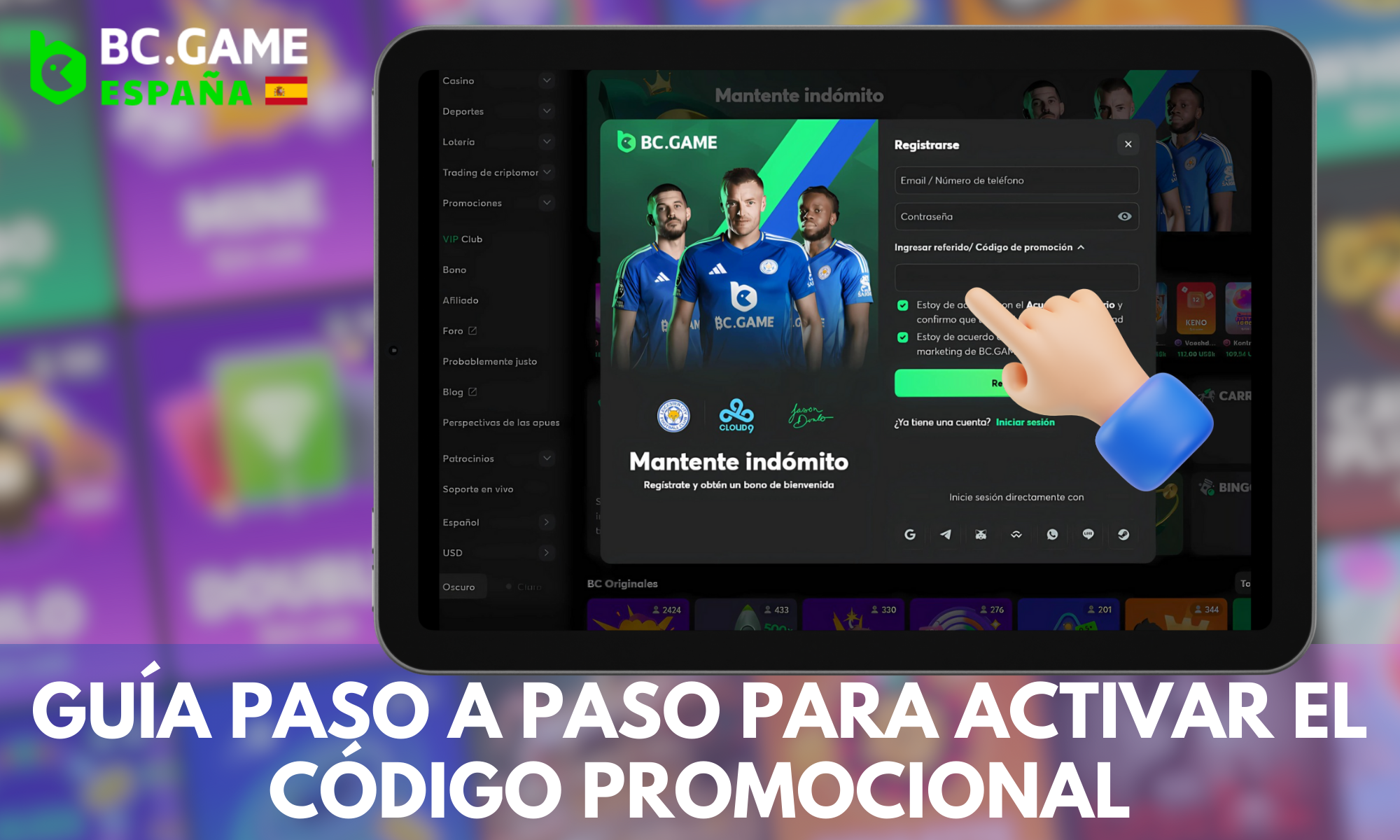 Instrucciones paso a paso para activar los códigos promocionales en el sitio web de BC Game